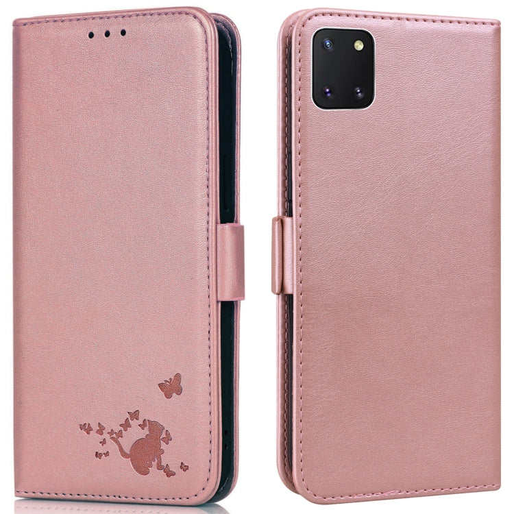 For Samsung Galaxy Note10 Lite / A81 Embossed Cat Butterflies Pattern Horizontal Flip Leather Case with Card Slot & Holder & Wallet