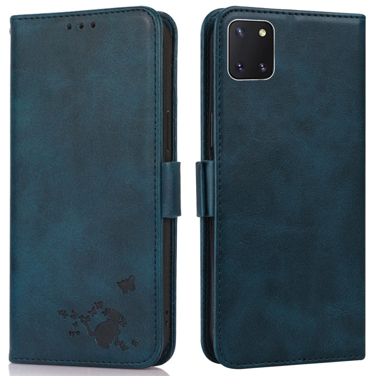 For Samsung Galaxy Note10 Lite / A81 Embossed Cat Butterflies Pattern Horizontal Flip Leather Case with Card Slot & Holder & Wallet