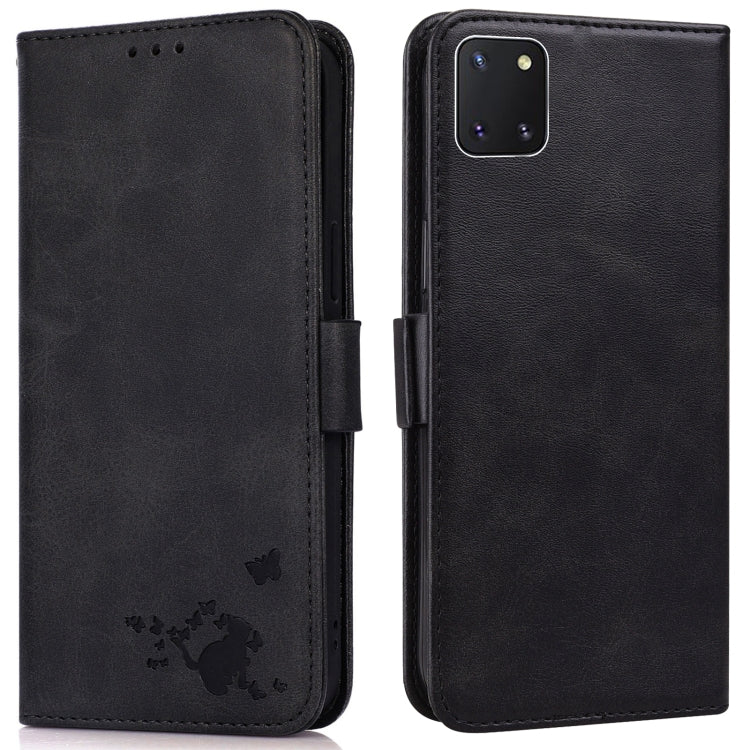 For Samsung Galaxy Note10 Lite / A81 Embossed Cat Butterflies Pattern Horizontal Flip Leather Case with Card Slot & Holder & Wallet