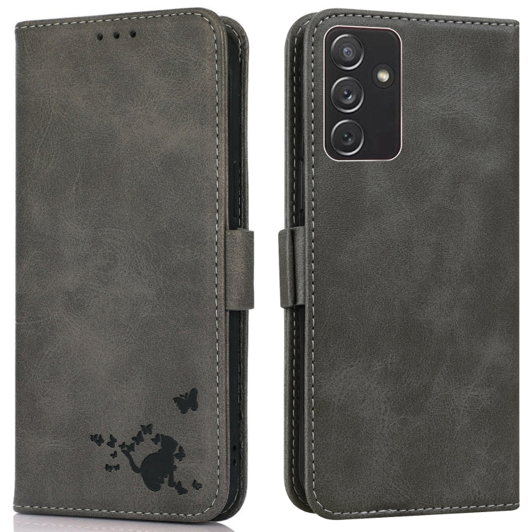 For Samsung Galaxy A82 5G Embossed Cat Butterflies Pattern Horizontal Flip Leather Case with Card Slot & Holder & Wallet