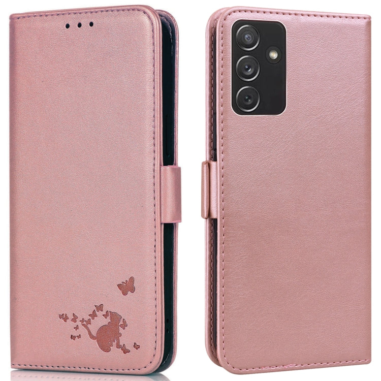 For Samsung Galaxy A82 5G Embossed Cat Butterflies Pattern Horizontal Flip Leather Case with Card Slot & Holder & Wallet