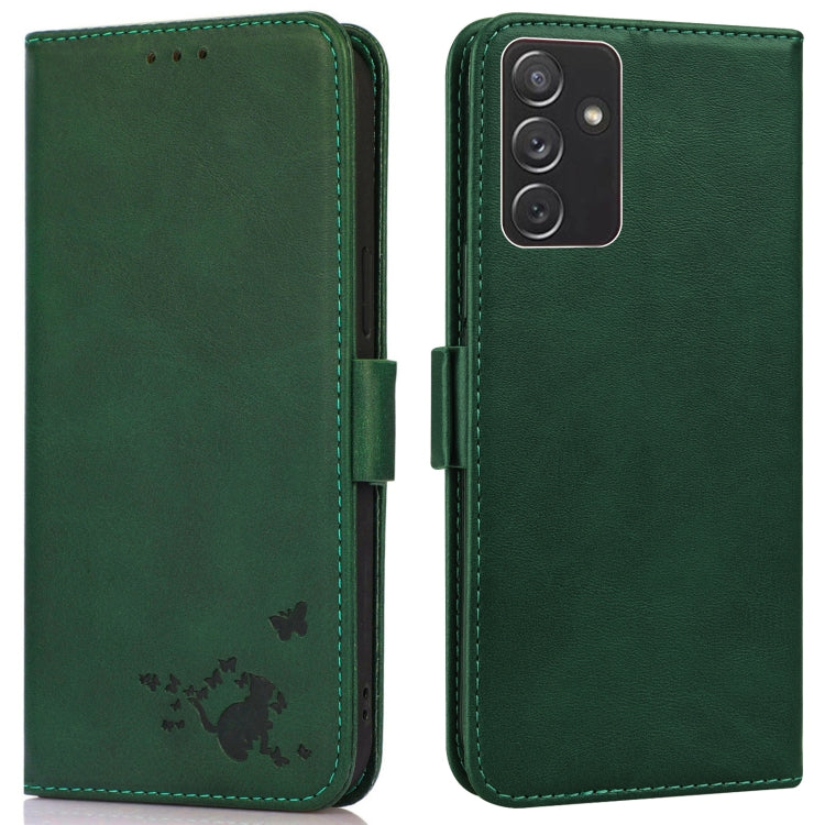 For Samsung Galaxy A82 5G Embossed Cat Butterflies Pattern Horizontal Flip Leather Case with Card Slot & Holder & Wallet