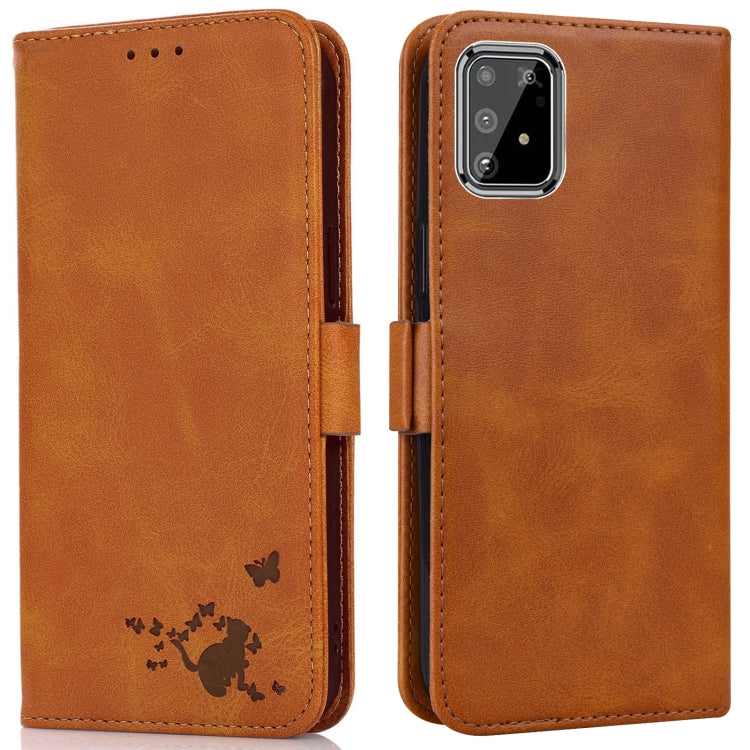 For Samsung Galaxy A91 / S10 Lite Embossed Cat Butterflies Pattern Horizontal Flip Leather Case with Card Slot & Holder & Wallet
