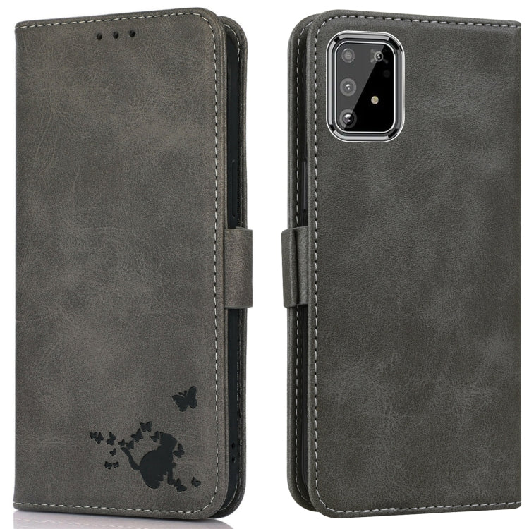 For Samsung Galaxy A91 / S10 Lite Embossed Cat Butterflies Pattern Horizontal Flip Leather Case with Card Slot & Holder & Wallet