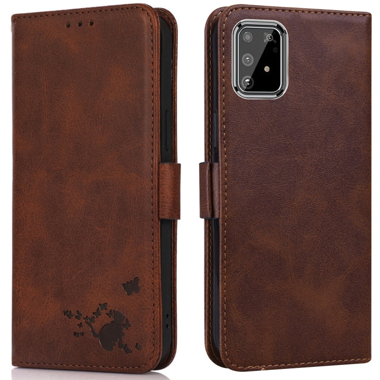 For Samsung Galaxy A91 / S10 Lite Embossed Cat Butterflies Pattern Horizontal Flip Leather Case with Card Slot & Holder & Wallet