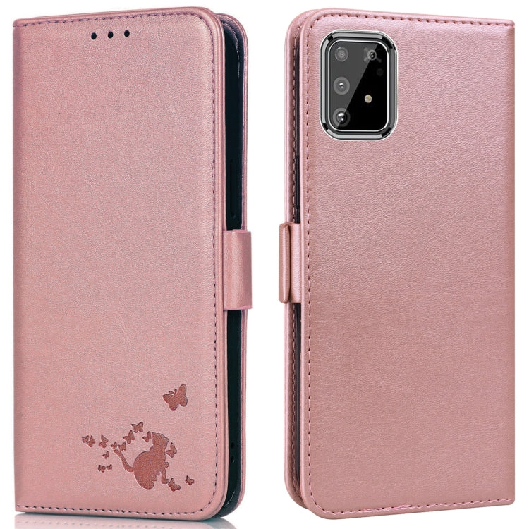 For Samsung Galaxy A91 / S10 Lite Embossed Cat Butterflies Pattern Horizontal Flip Leather Case with Card Slot & Holder & Wallet