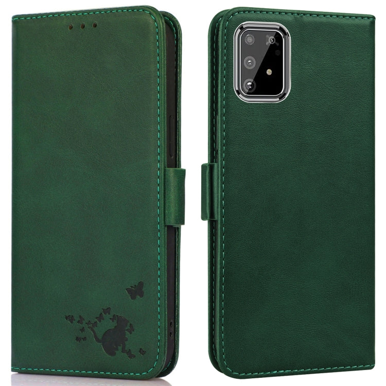 For Samsung Galaxy A91 / S10 Lite Embossed Cat Butterflies Pattern Horizontal Flip Leather Case with Card Slot & Holder & Wallet