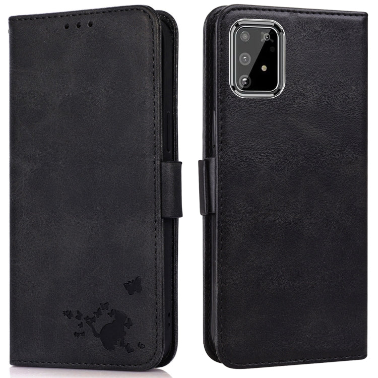 For Samsung Galaxy A91 / S10 Lite Embossed Cat Butterflies Pattern Horizontal Flip Leather Case with Card Slot & Holder & Wallet