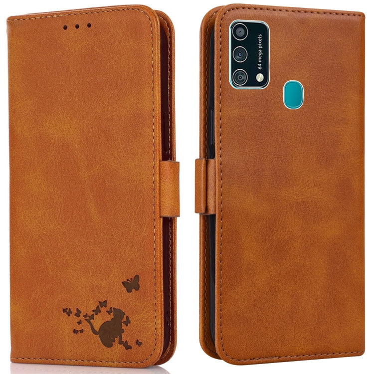 For Samsung Galaxy F41 / M31 Embossed Cat Butterflies Pattern Horizontal Flip Leather Case with Card Slot & Holder & Wallet
