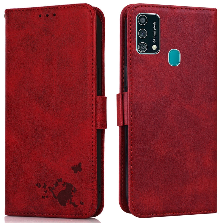 For Samsung Galaxy F41 / M31 Embossed Cat Butterflies Pattern Horizontal Flip Leather Case with Card Slot & Holder & Wallet