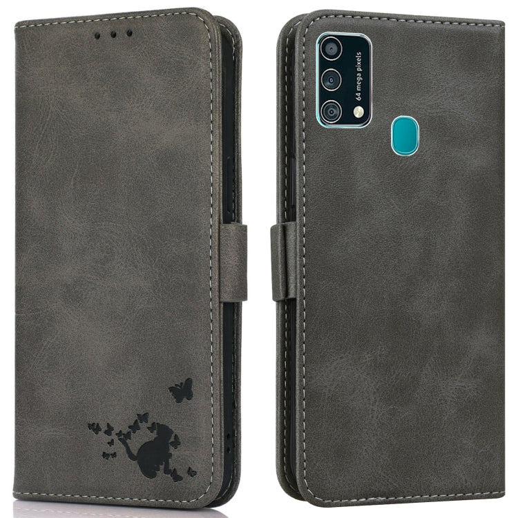For Samsung Galaxy F41 / M31 Embossed Cat Butterflies Pattern Horizontal Flip Leather Case with Card Slot & Holder & Wallet