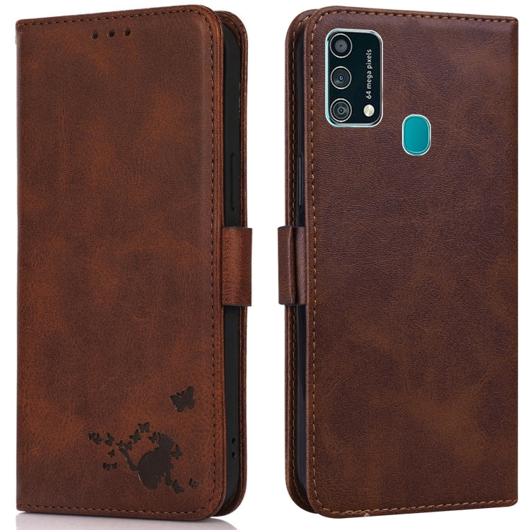 For Samsung Galaxy F41 / M31 Embossed Cat Butterflies Pattern Horizontal Flip Leather Case with Card Slot & Holder & Wallet