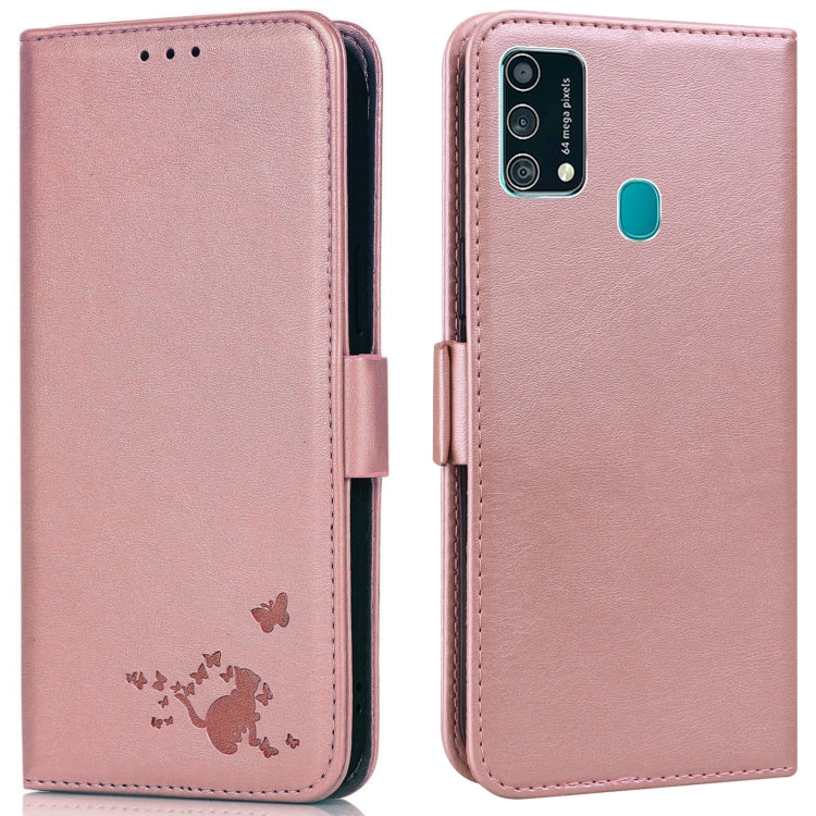 For Samsung Galaxy F41 / M31 Embossed Cat Butterflies Pattern Horizontal Flip Leather Case with Card Slot & Holder & Wallet