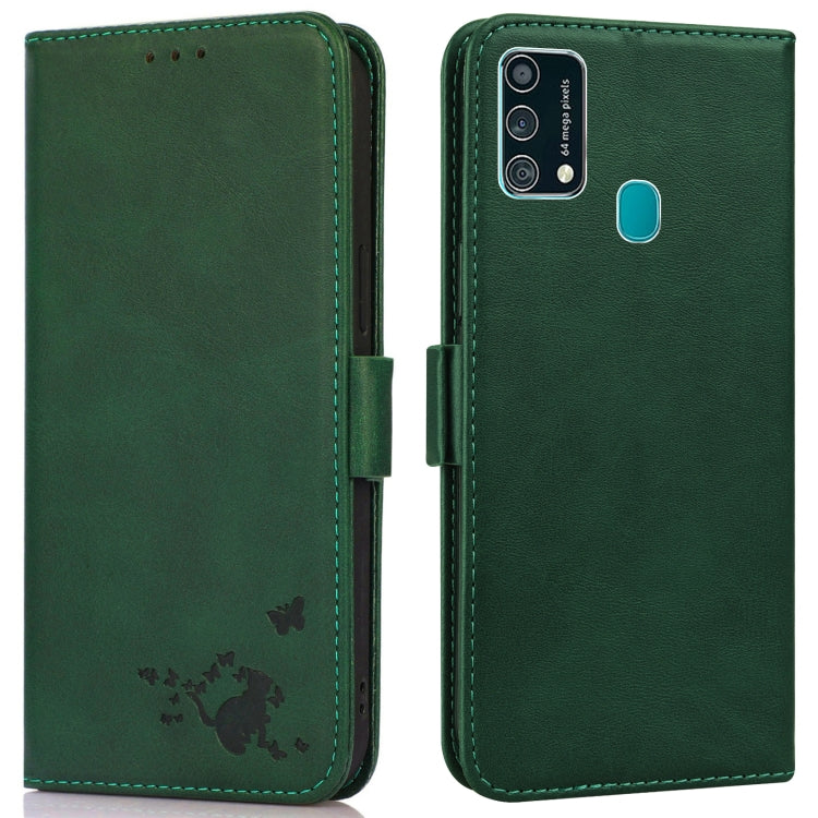 For Samsung Galaxy F41 / M31 Embossed Cat Butterflies Pattern Horizontal Flip Leather Case with Card Slot & Holder & Wallet