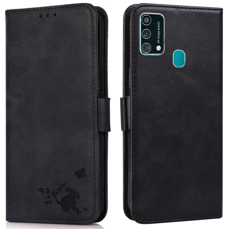 For Samsung Galaxy F41 / M31 Embossed Cat Butterflies Pattern Horizontal Flip Leather Case with Card Slot & Holder & Wallet