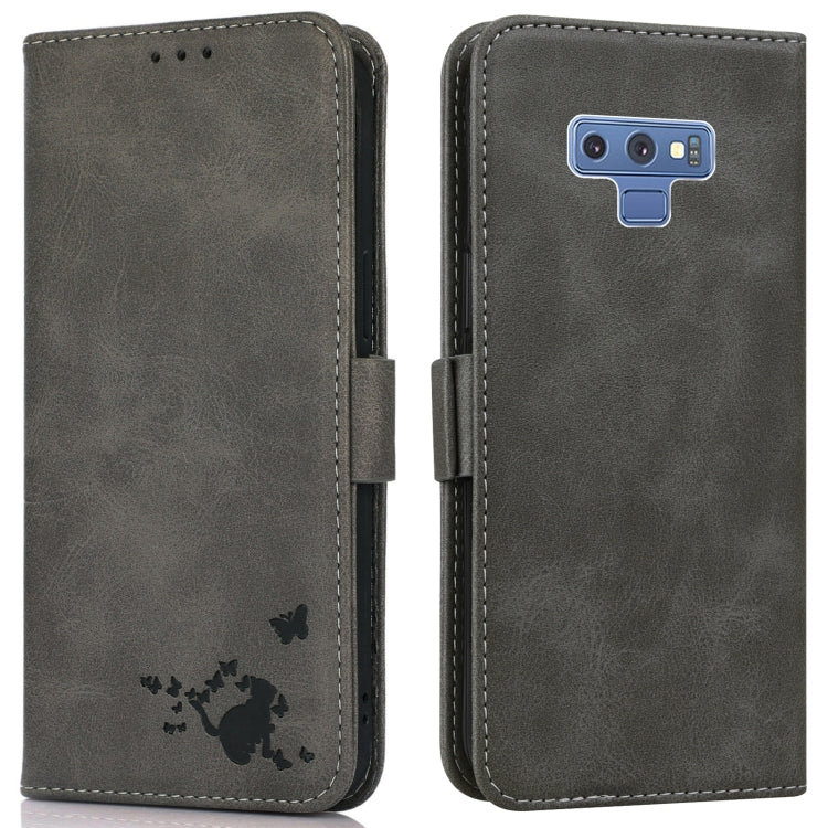 For Samsung Galaxy Note9 Embossed Cat Butterflies Pattern Horizontal Flip Leather Case with Card Slot & Holder & Wallet