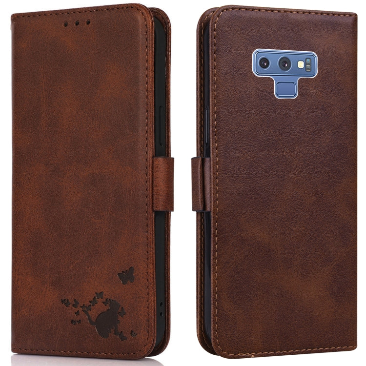 For Samsung Galaxy Note9 Embossed Cat Butterflies Pattern Horizontal Flip Leather Case with Card Slot & Holder & Wallet