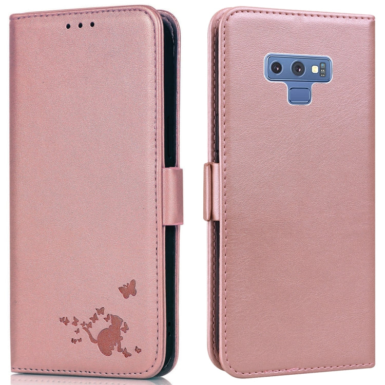 For Samsung Galaxy Note9 Embossed Cat Butterflies Pattern Horizontal Flip Leather Case with Card Slot & Holder & Wallet