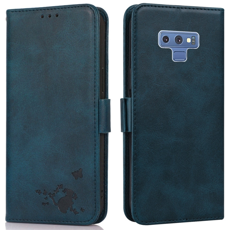 For Samsung Galaxy Note9 Embossed Cat Butterflies Pattern Horizontal Flip Leather Case with Card Slot & Holder & Wallet