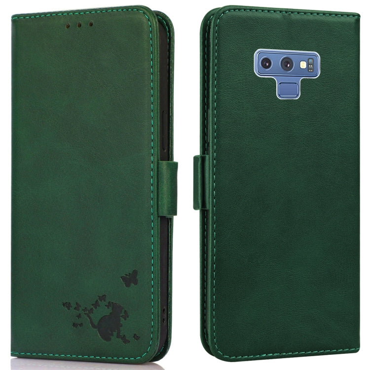 For Samsung Galaxy Note9 Embossed Cat Butterflies Pattern Horizontal Flip Leather Case with Card Slot & Holder & Wallet