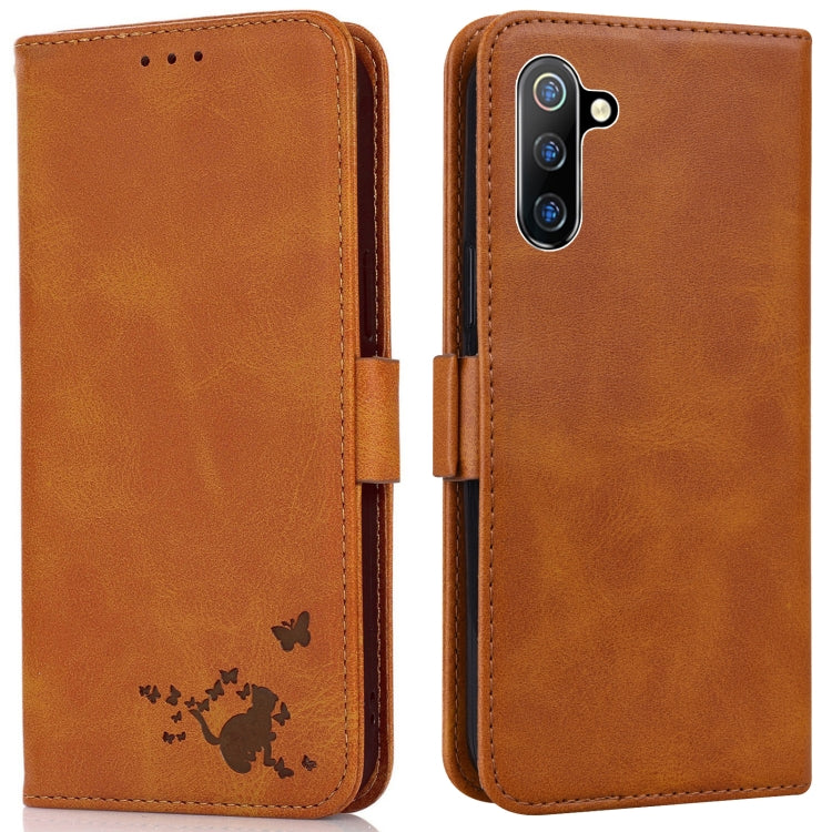 For Samsung Galaxy Note10 Embossed Cat Butterflies Pattern Horizontal Flip Leather Case with Card Slot & Holder & Wallet