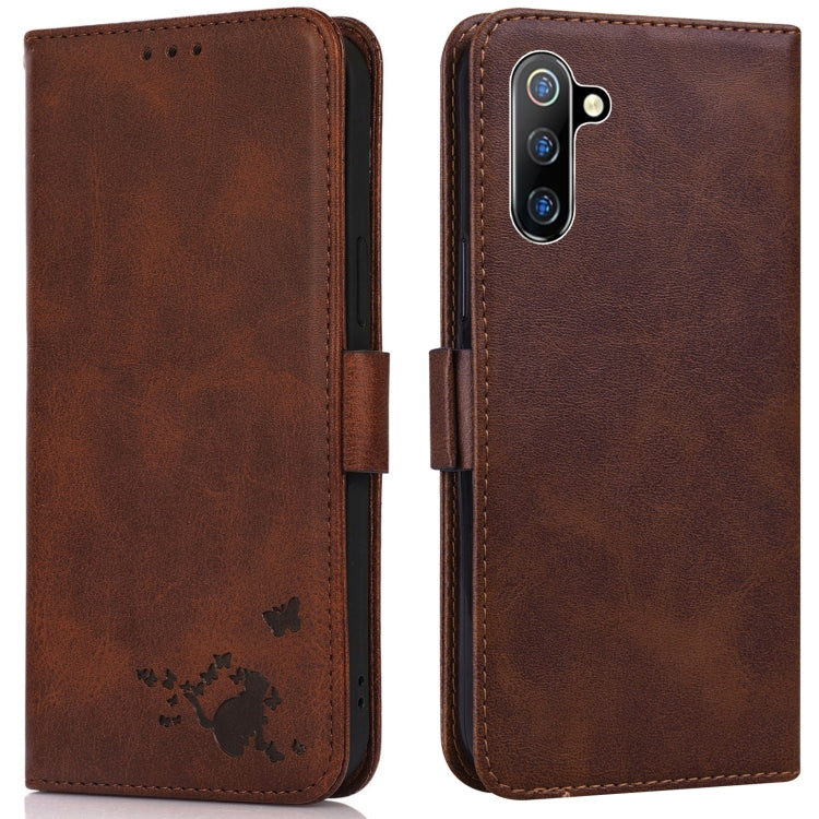 For Samsung Galaxy Note10 Embossed Cat Butterflies Pattern Horizontal Flip Leather Case with Card Slot & Holder & Wallet