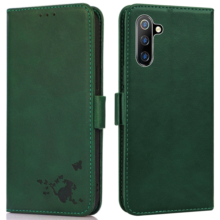 For Samsung Galaxy Note10 Embossed Cat Butterflies Pattern Horizontal Flip Leather Case with Card Slot & Holder & Wallet