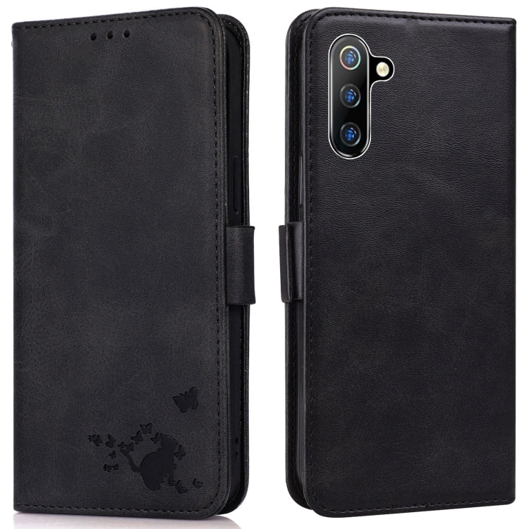 For Samsung Galaxy Note10 Embossed Cat Butterflies Pattern Horizontal Flip Leather Case with Card Slot & Holder & Wallet
