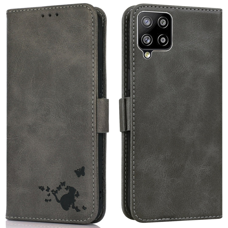 For Samsung Galaxy A42 5G Embossed Cat Butterflies Pattern Horizontal Flip Leather Case with Card Slot & Holder & Wallet