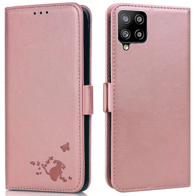 For Samsung Galaxy A42 5G Embossed Cat Butterflies Pattern Horizontal Flip Leather Case with Card Slot & Holder & Wallet
