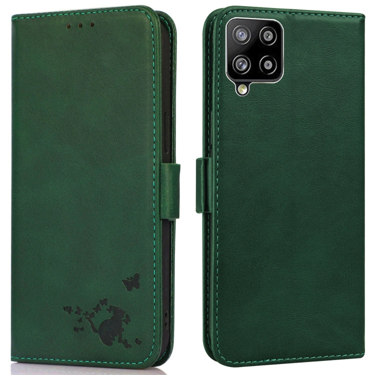 For Samsung Galaxy A42 5G Embossed Cat Butterflies Pattern Horizontal Flip Leather Case with Card Slot & Holder & Wallet