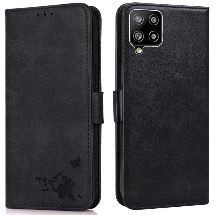 For Samsung Galaxy A42 5G Embossed Cat Butterflies Pattern Horizontal Flip Leather Case with Card Slot & Holder & Wallet