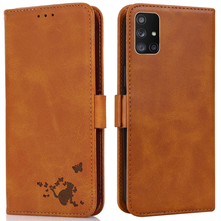 For Samsung Galaxy M51 Embossed Cat Butterflies Pattern Horizontal Flip Leather Case with Card Slot & Holder & Wallet
