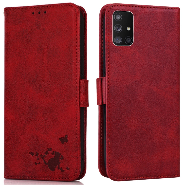 For Samsung Galaxy M51 Embossed Cat Butterflies Pattern Horizontal Flip Leather Case with Card Slot & Holder & Wallet