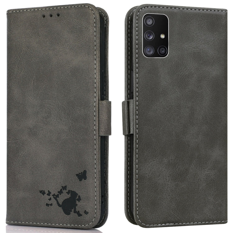 For Samsung Galaxy M51 Embossed Cat Butterflies Pattern Horizontal Flip Leather Case with Card Slot & Holder & Wallet