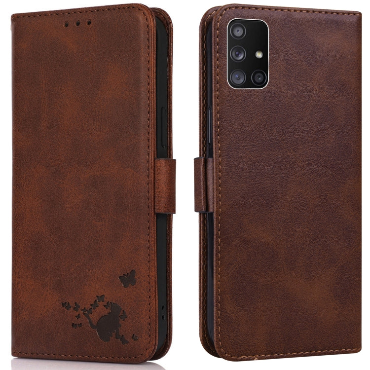 For Samsung Galaxy M51 Embossed Cat Butterflies Pattern Horizontal Flip Leather Case with Card Slot & Holder & Wallet