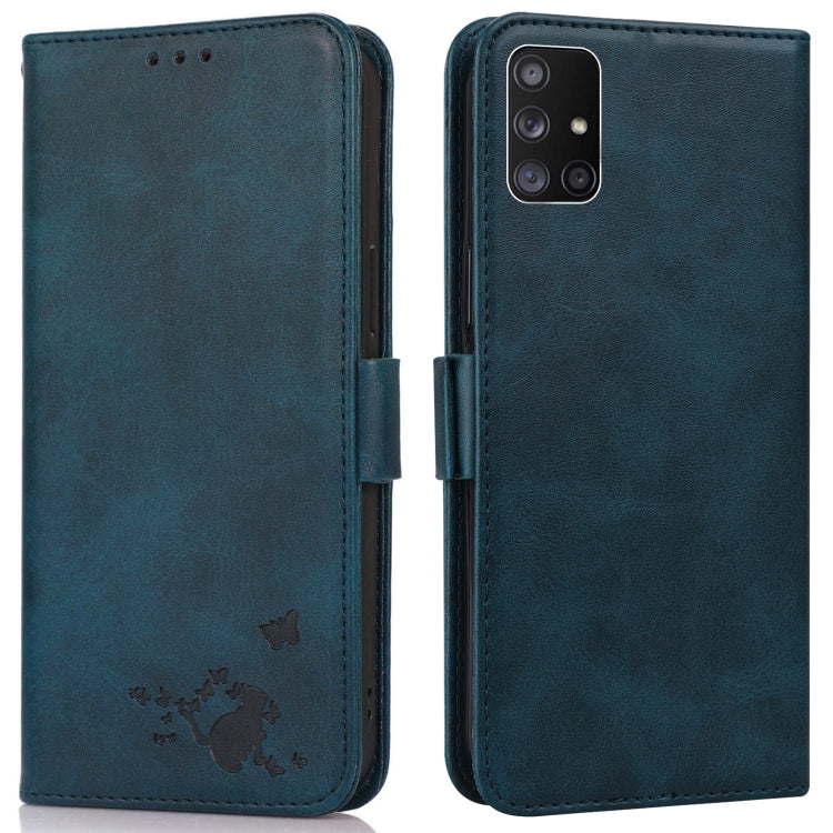 For Samsung Galaxy M51 Embossed Cat Butterflies Pattern Horizontal Flip Leather Case with Card Slot & Holder & Wallet
