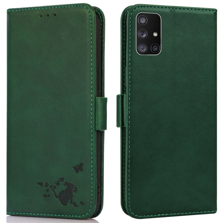 For Samsung Galaxy M51 Embossed Cat Butterflies Pattern Horizontal Flip Leather Case with Card Slot & Holder & Wallet