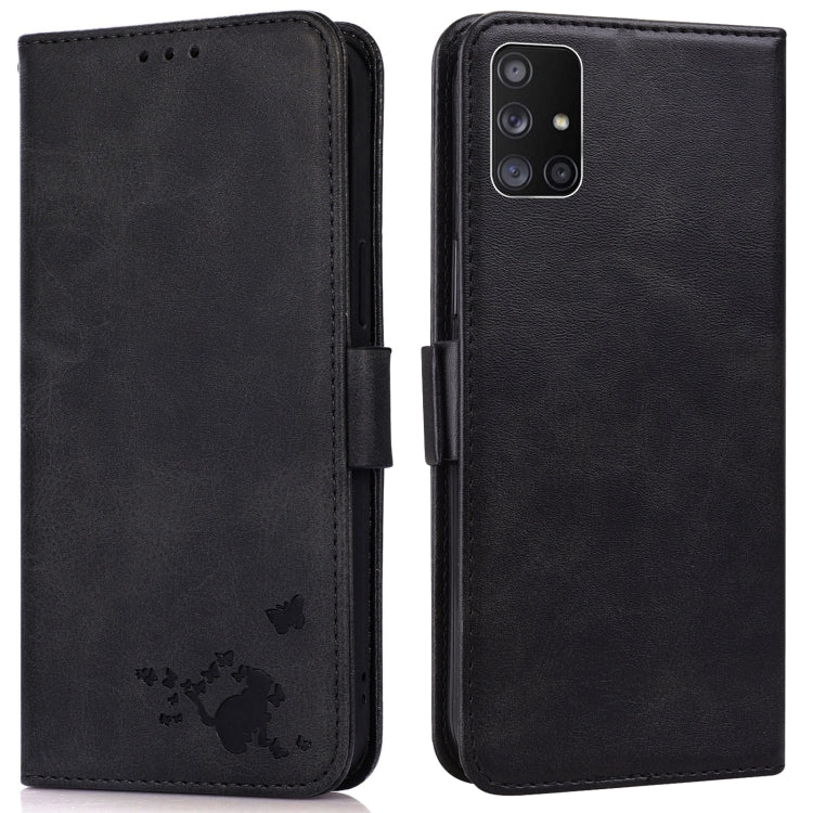 For Samsung Galaxy M51 Embossed Cat Butterflies Pattern Horizontal Flip Leather Case with Card Slot & Holder & Wallet