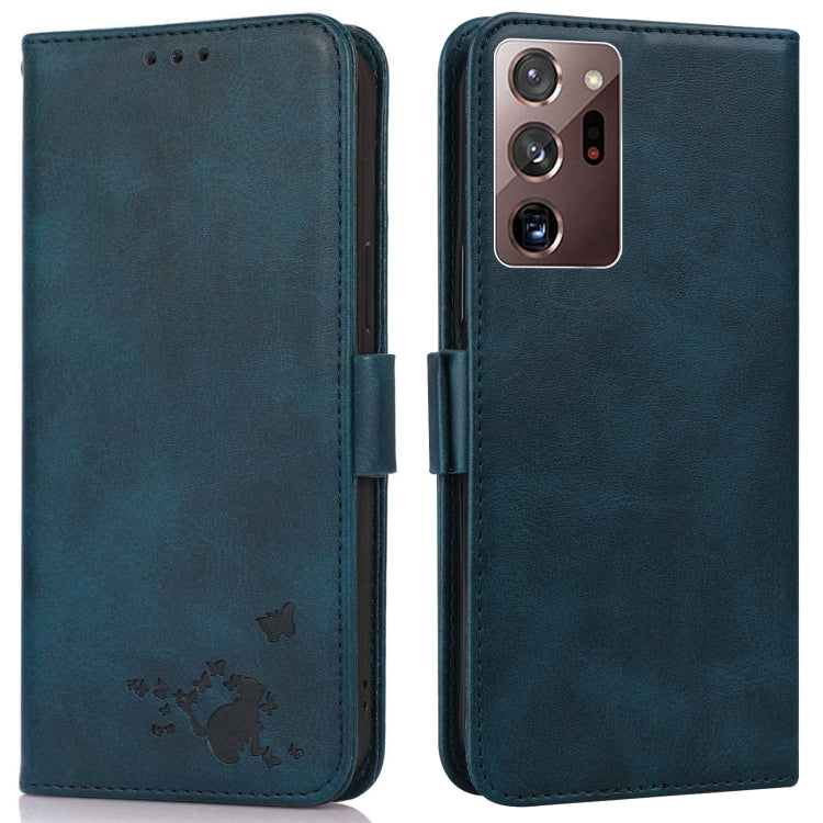 For Samsung Galaxy Note20 Ultra 5G/4G Embossed Cat Butterflies Pattern Horizontal Flip Leather Case with Card Slot & Holder & Wallet