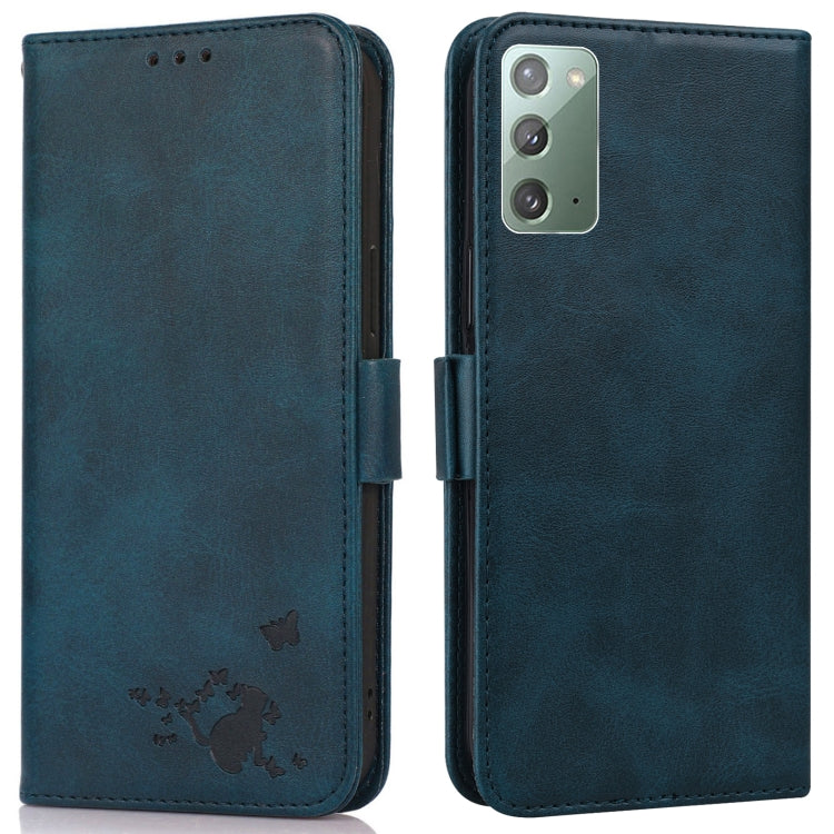 For Samsung Galaxy Note20 5G / 4G Embossed Cat Butterflies Pattern Horizontal Flip Leather Case with Card Slot & Holder & Wallet