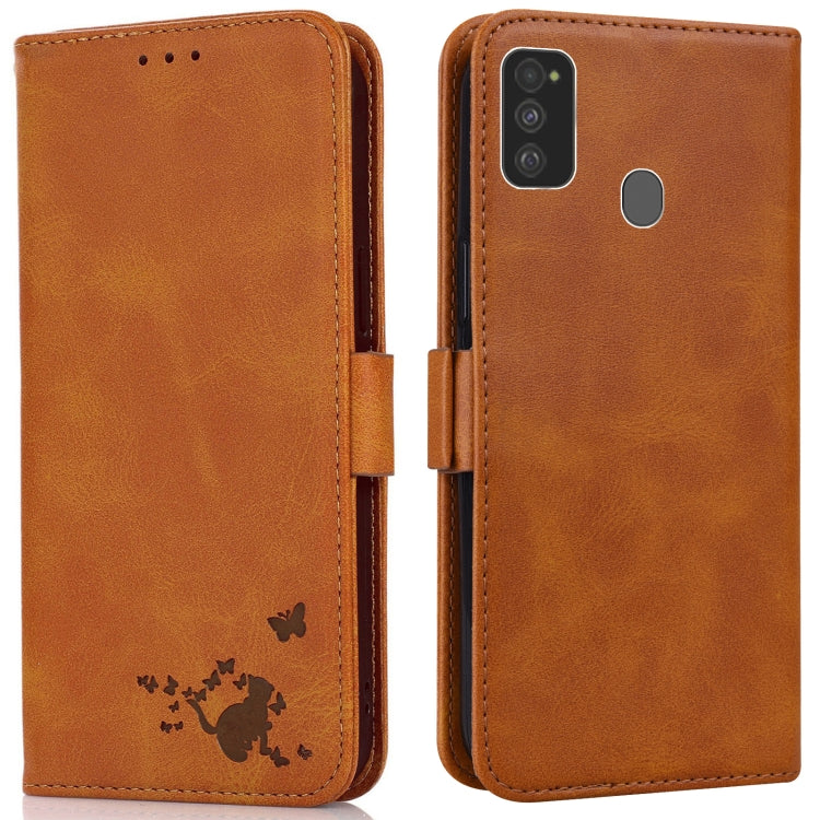 For Samsung Galaxy M21 / M30s Embossed Cat Butterflies Pattern Horizontal Flip Leather Case with Card Slot & Holder & Wallet