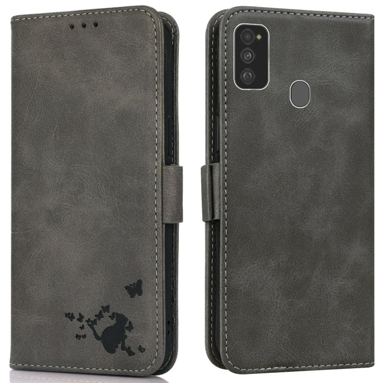 For Samsung Galaxy M21 / M30s Embossed Cat Butterflies Pattern Horizontal Flip Leather Case with Card Slot & Holder & Wallet