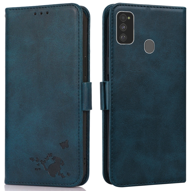For Samsung Galaxy M21 / M30s Embossed Cat Butterflies Pattern Horizontal Flip Leather Case with Card Slot & Holder & Wallet