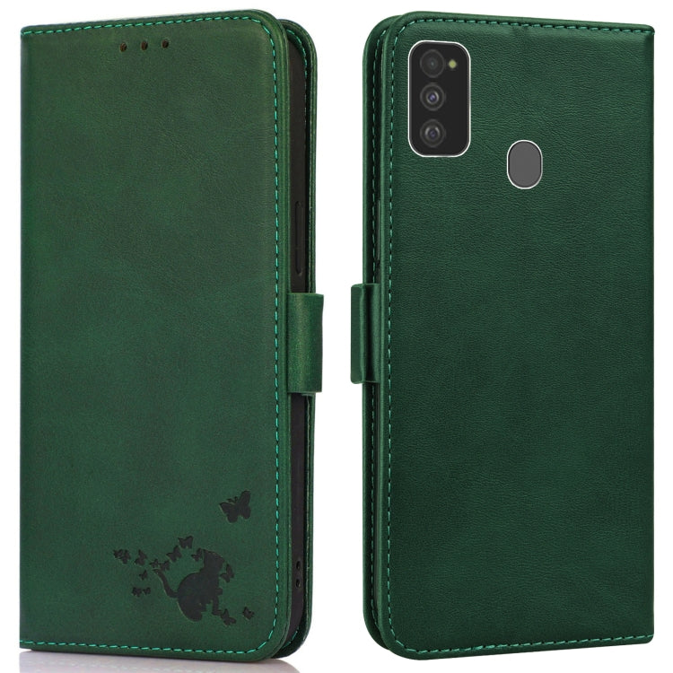 For Samsung Galaxy M21 / M30s Embossed Cat Butterflies Pattern Horizontal Flip Leather Case with Card Slot & Holder & Wallet
