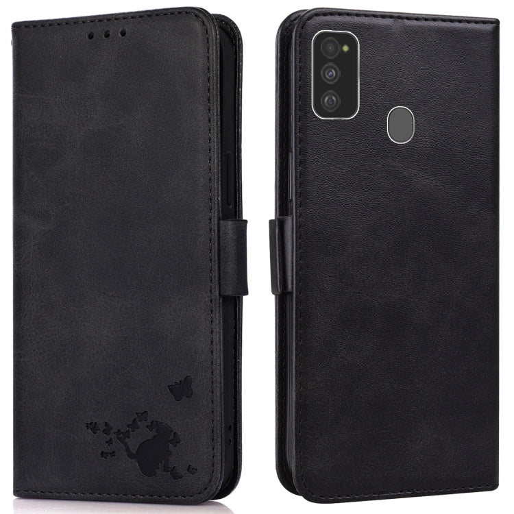 For Samsung Galaxy M21 / M30s Embossed Cat Butterflies Pattern Horizontal Flip Leather Case with Card Slot & Holder & Wallet