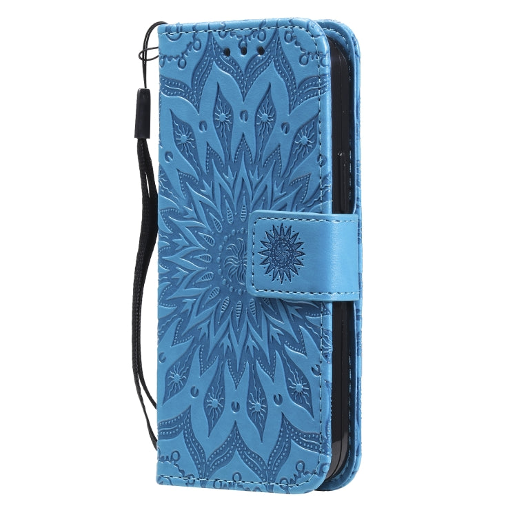 For iPhone 13 mini Pressed Printing Sunflower Pattern Horizontal Flip PU Leather Case Holder & Card Slots & Wallet & Lanyard