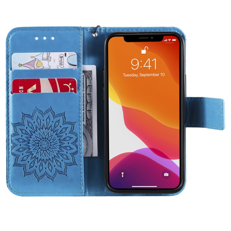 For iPhone 13 mini Pressed Printing Sunflower Pattern Horizontal Flip PU Leather Case Holder & Card Slots & Wallet & Lanyard