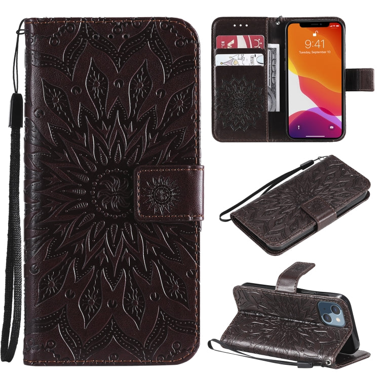 For iPhone 13 mini Pressed Printing Sunflower Pattern Horizontal Flip PU Leather Case Holder & Card Slots & Wallet & Lanyard