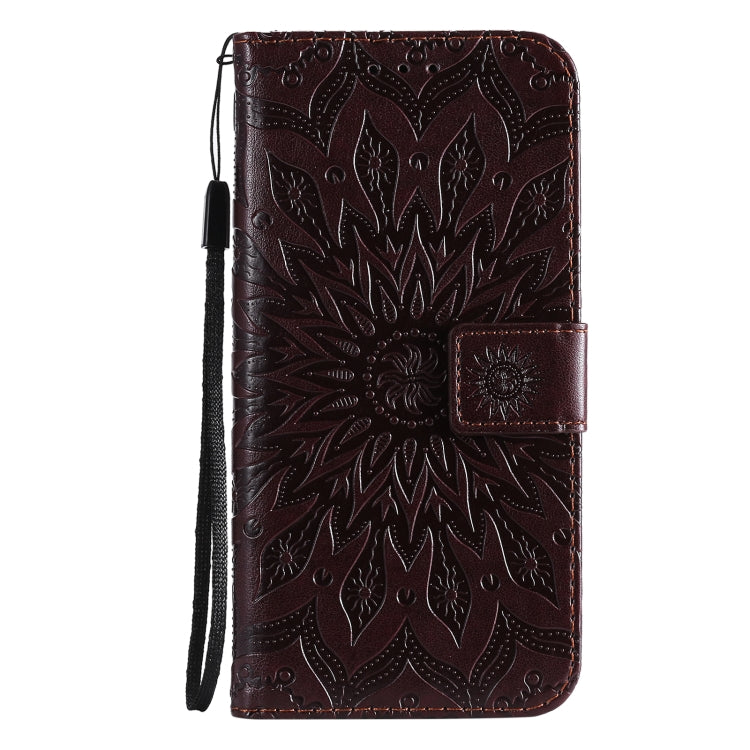For iPhone 13 mini Pressed Printing Sunflower Pattern Horizontal Flip PU Leather Case Holder & Card Slots & Wallet & Lanyard